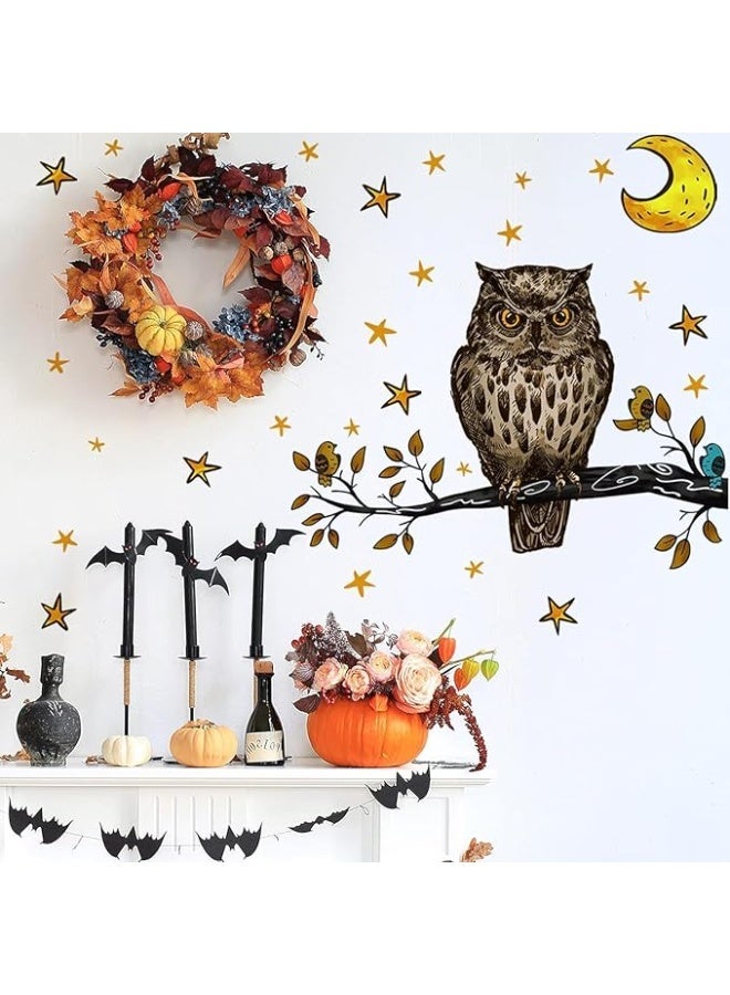 Decorative wall stickers, wall art stickers, decorative owl, bat, stars window stickers, and crescent patterns, suitable for home living room and bedroom decorative wallpaper (B) - Image 2