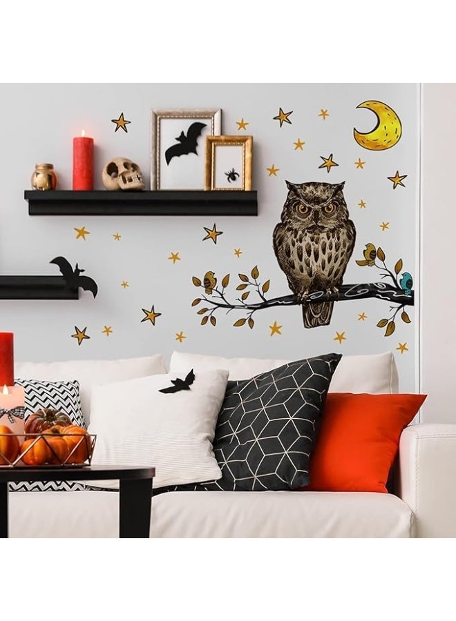 Decorative wall stickers, wall art stickers, decorative owl, bat, stars window stickers, and crescent patterns, suitable for home living room and bedroom decorative wallpaper (B) - Image 3