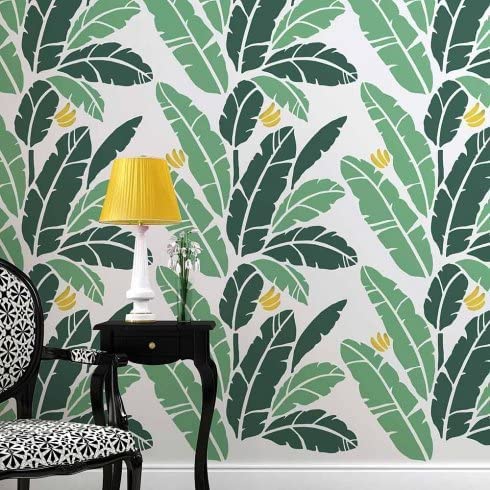 Dequera Banana Leaf Allover Stencil Reusable Stencils for Walls Better Than Wallpaper Trendy Easy Tropical Wall Stencils for DIY Home Decor by Stencils Size 32 X 30