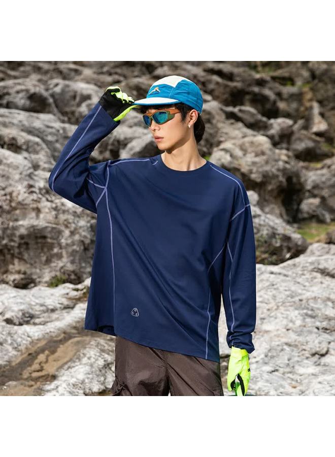 Poum Outdoor Sports Quick-dry Long Sleeve T-shirt, Spring And Summer Style, Sun Protection, Moisture-wicking, Hiking Top, Tn103 Midnight Blue, 3XL - Image 5