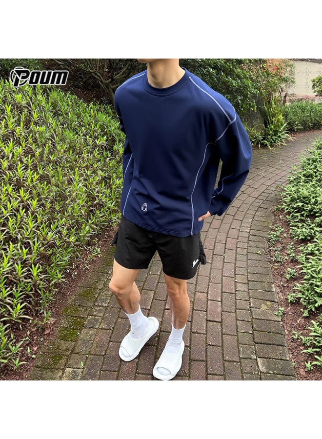 Poum Outdoor Sports Quick-dry Long Sleeve T-shirt, Spring And Summer Style, Sun Protection, Moisture-wicking, Hiking Top, Tn103 Midnight Blue, 3XL - Image 1