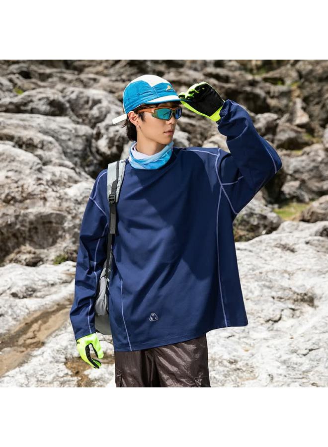 Poum Outdoor Sports Quick-dry Long Sleeve T-shirt, Spring And Summer Style, Sun Protection, Moisture-wicking, Hiking Top, Tn103 Midnight Blue, 3XL - Image 3
