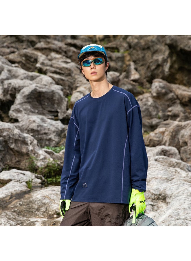 Poum Outdoor Sports Quick-dry Long Sleeve T-shirt, Spring And Summer Style, Sun Protection, Moisture-wicking, Hiking Top, Tn103 Midnight Blue, 3XL - Image 4