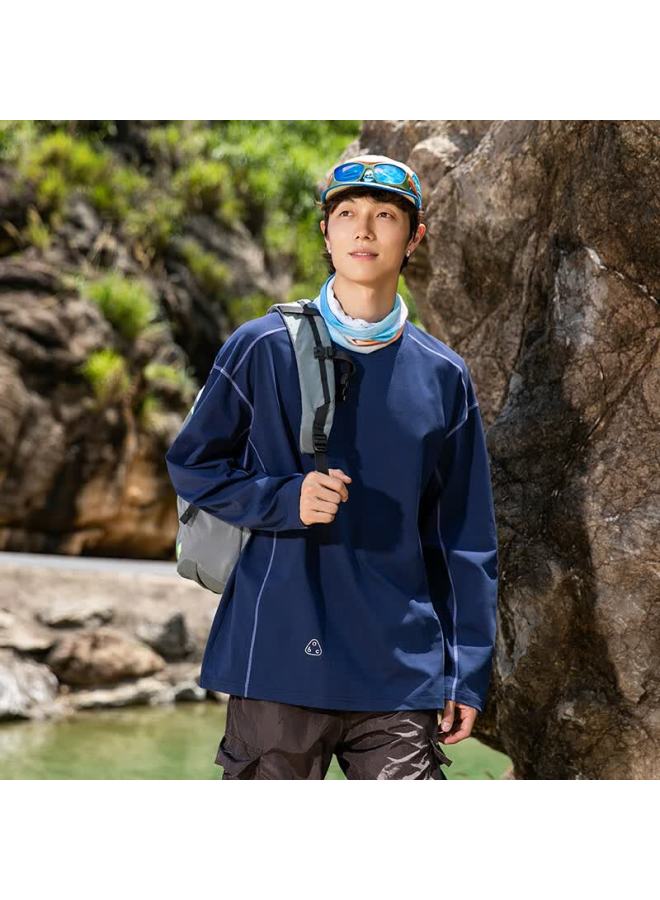Poum Outdoor Sports Quick-dry Long Sleeve T-shirt, Spring And Summer Style, Sun Protection, Moisture-wicking, Hiking Top, Tn103 Midnight Blue, 3XL - Image 2