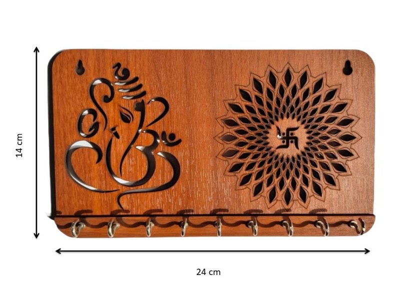 My Dream Carts Ganesha Swastika Chakra Key Holder for Home Decor Item | Stylish Key Hanger Wall Mounted | Handicraft Key Chain Stand | Wooden Keychain Hangers for Office Decoration | Wood Keys Holders - Image 2