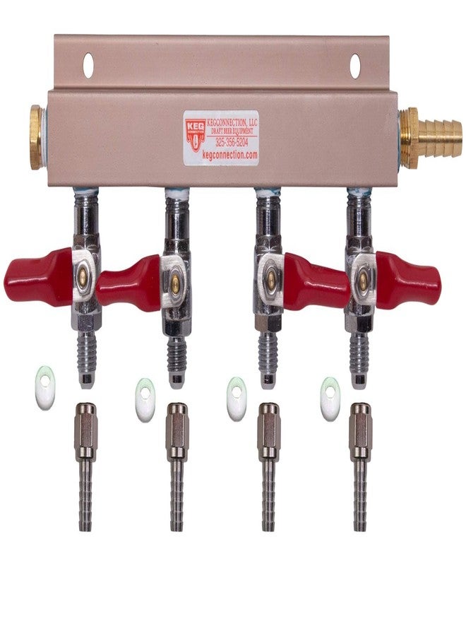 Kegconnection, LLC 4-Way CO2 Air Distributor/Manifold with Integrated Check Valves and MFL Fittings | Perfect for Homebrew Draft Systems & Commercial Kegerators | Includes (4) 5/16 Inch Barbs/Stems & (4) Swivel Nuts - Image 2