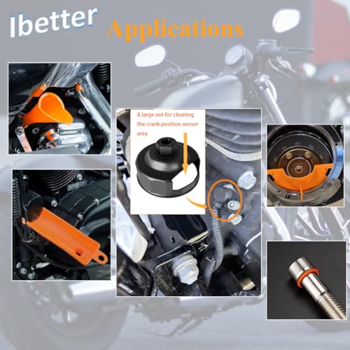 Ibetter Oil Change Kit for Harley, Oil Filter Wrench,Crankcase Fill Tool,Primary Case Oil Funnel,Drip-Free Oil Filter Funnel Set, 30 O-Rings, for Harley Davidson Accessories - Image 4