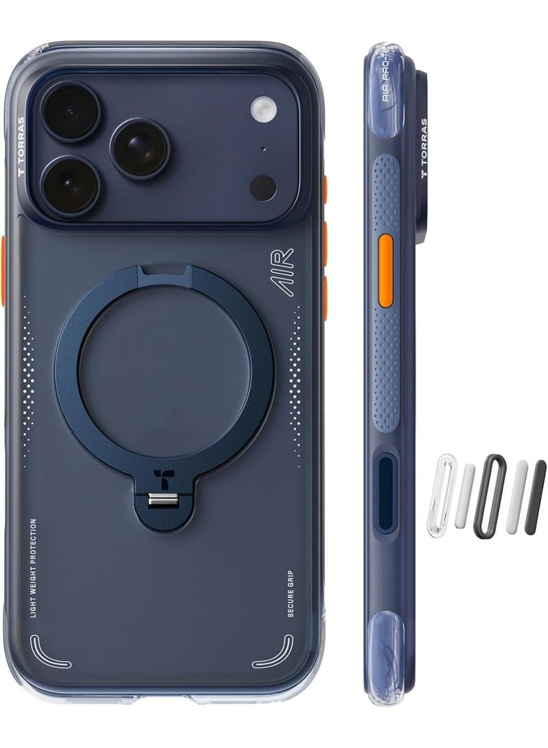 حافظة أستان Q3 Spin Air Series لهاتف iPhone 17 Pro Max 6.9"، مع حامل مغناطيسي 360°، متوافقة مع MagSafe، مع اختبارات سقوط بمعايير عسكرية باستخدام أكياس هوائية، زر تحكم بالكاميرا، حافظة مقاومة للصدمات، وأنيقة، باللون الأزرق منتصف الليل - Image 1