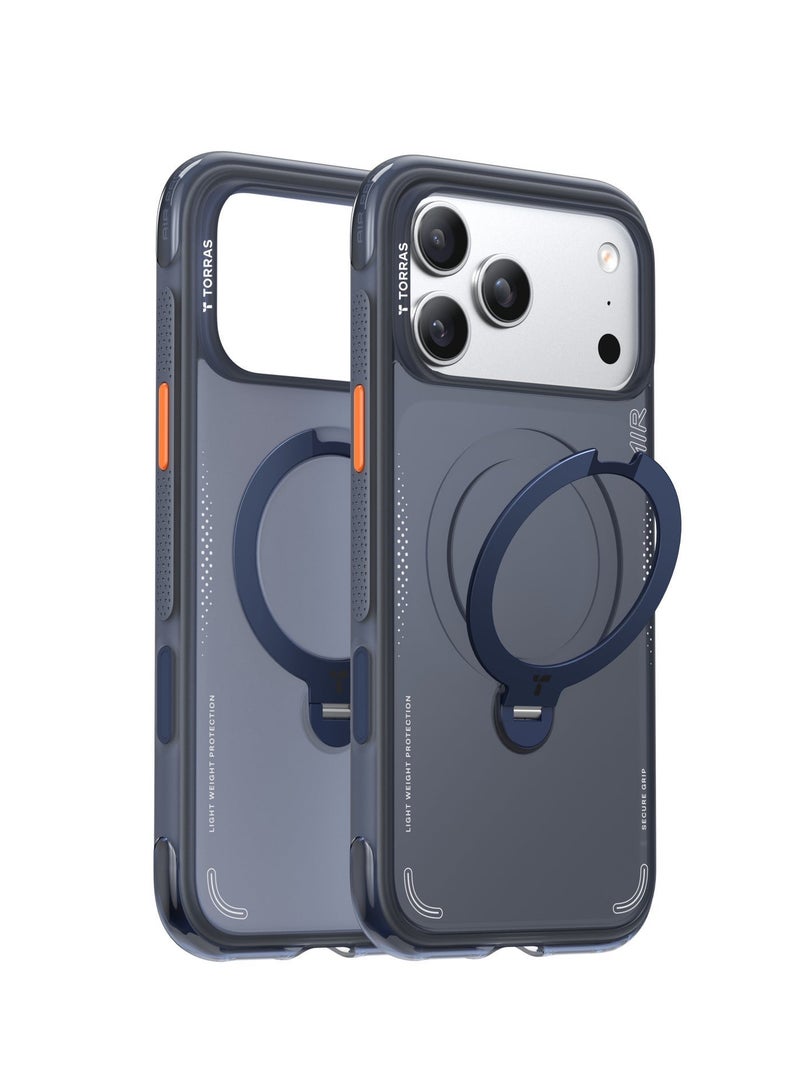 حافظة أستان Q3 Spin Air Series لهاتف iPhone 17 Pro Max 6.9"، مع حامل مغناطيسي 360°، متوافقة مع MagSafe، مع اختبارات سقوط بمعايير عسكرية باستخدام أكياس هوائية، زر تحكم بالكاميرا، حافظة مقاومة للصدمات، وأنيقة، باللون الأزرق منتصف الليل - Image 3
