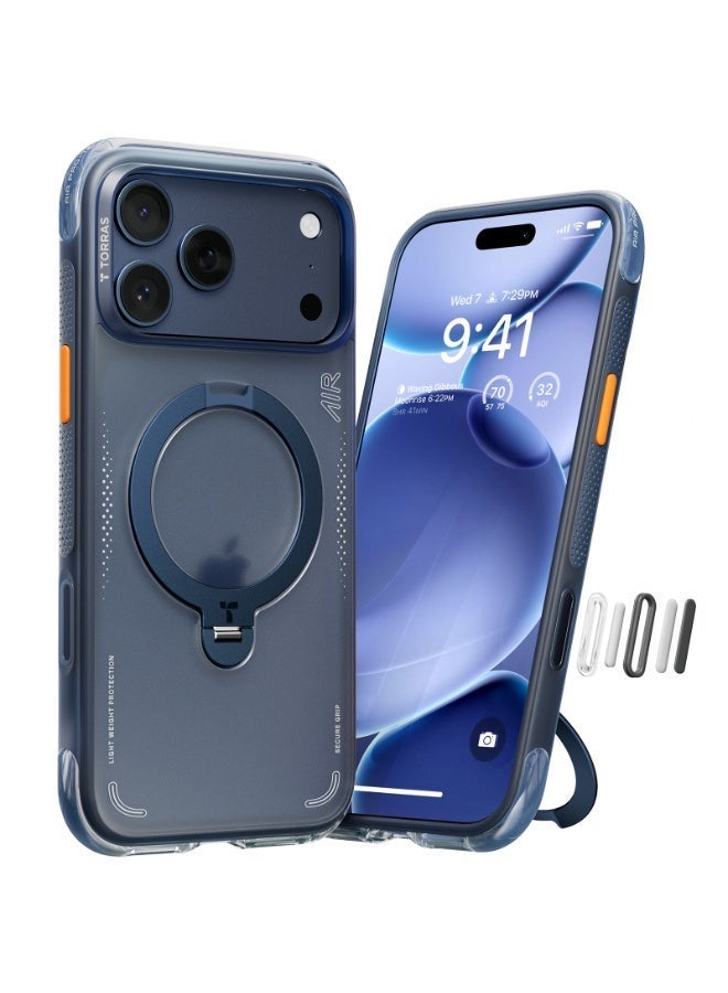 حافظة أستان Q3 Spin Air Series لهاتف iPhone 17 Pro Max 6.9"، مع حامل مغناطيسي 360°، متوافقة مع MagSafe، مع اختبارات سقوط بمعايير عسكرية باستخدام أكياس هوائية، زر تحكم بالكاميرا، حافظة مقاومة للصدمات، وأنيقة، باللون الأزرق منتصف الليل - Image 2