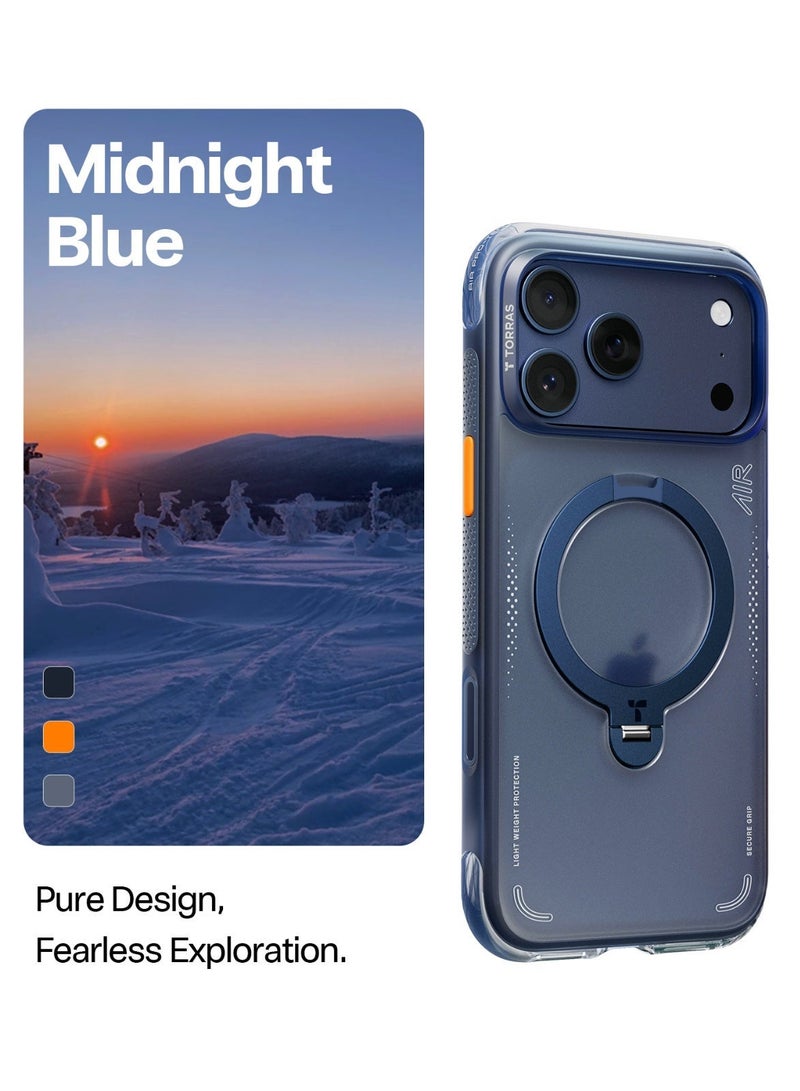 حافظة أستان Q3 Spin Air Series لهاتف iPhone 17 Pro Max 6.9"، مع حامل مغناطيسي 360°، متوافقة مع MagSafe، مع اختبارات سقوط بمعايير عسكرية باستخدام أكياس هوائية، زر تحكم بالكاميرا، حافظة مقاومة للصدمات، وأنيقة، باللون الأزرق منتصف الليل - Image 5