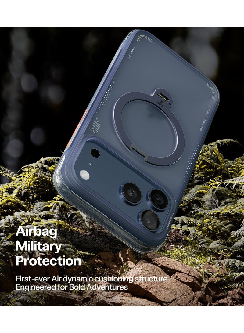 حافظة أستان Q3 Spin Air Series لهاتف iPhone 17 Pro Max 6.9"، مع حامل مغناطيسي 360°، متوافقة مع MagSafe، مع اختبارات سقوط بمعايير عسكرية باستخدام أكياس هوائية، زر تحكم بالكاميرا، حافظة مقاومة للصدمات، وأنيقة، باللون الأزرق منتصف الليل - Image 4