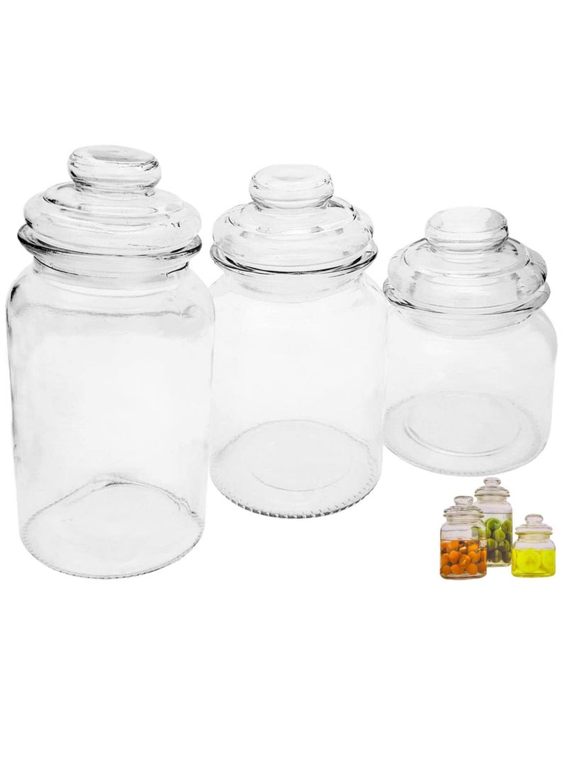 طقم علب زينة زجاجية شفافة مزخرفة لسطح منضدة المطبخ والحمام - الكوكيز والقهوة والسكر والصيدلية (3 قطع) - Image 1