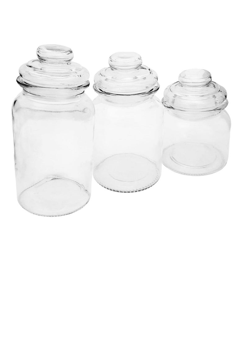 طقم علب زينة زجاجية شفافة مزخرفة لسطح منضدة المطبخ والحمام - الكوكيز والقهوة والسكر والصيدلية (3 قطع) - Image 2