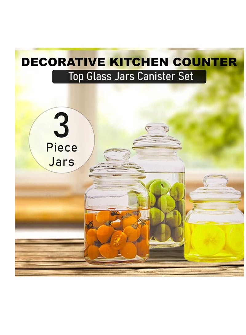 طقم علب زينة زجاجية شفافة مزخرفة لسطح منضدة المطبخ والحمام - الكوكيز والقهوة والسكر والصيدلية (3 قطع) - Image 5