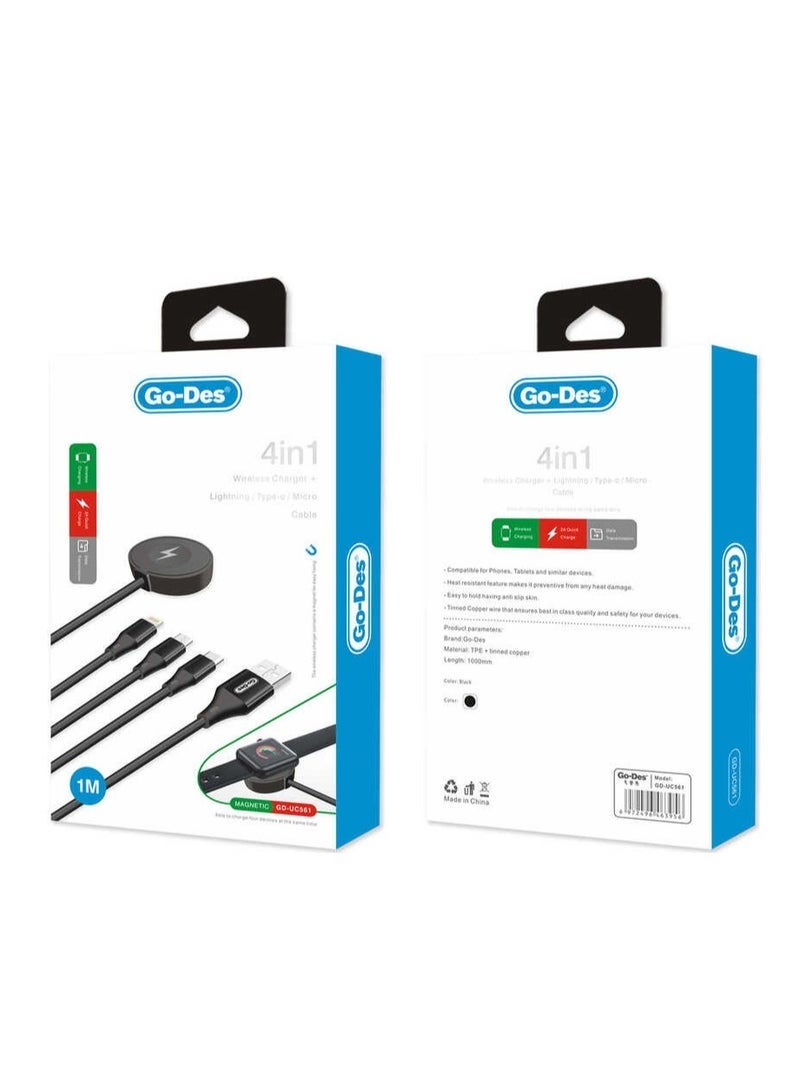 Go-Des GD-UC561 4-in-1 Wireless Smartwatch Charger and Multi USB Fast Charging Cable Multipurpose - Image 2