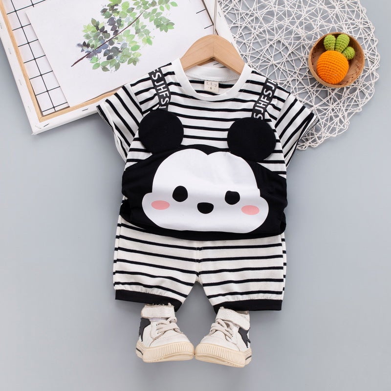 Korean style childrens clothing summer new childrens clothing boys baby infant suit T-shirt short sleeve two-piece Korean style cross-border JH black mouse 