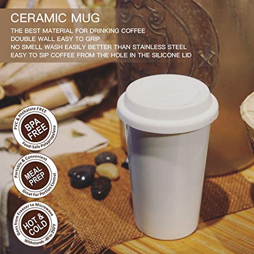 UDMG Reusable Double Wall Insulated White Ceramic Travel Coffee Cup with Lid & Sleeve, 12 fl.oz, I Am Not a Paper Cup - Image 2