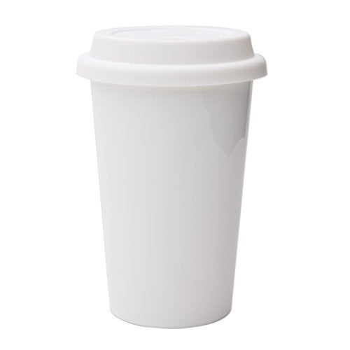UDMG Reusable Double Wall Insulated White Ceramic Travel Coffee Cup with Lid & Sleeve, 12 fl.oz, I Am Not a Paper Cup - Image 1