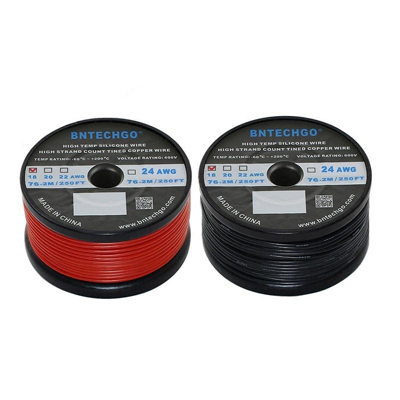 BNTECHGO 18 Gauge Silicone Wire Spool Red and Black Each 250ft Flexible 18 AWG Stranded Tinned Copper Wire - Image 1