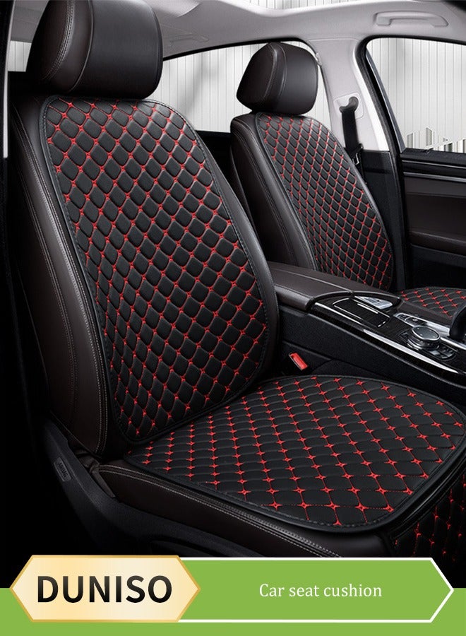 DUNISO 2PCS Universal Car Seat Cushion Set,Pu Leather Car Seat Bottom Covers Protectors, include one Front Driver Seat Pad Mat and one Front driver backrest cushion for Car SUV Pickup Seat Cooling Pad Cooling Seat Covers (black red) - Image 1