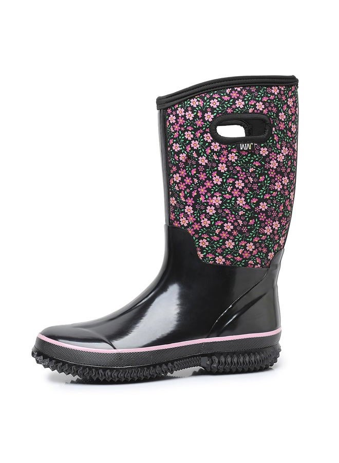WTW Mid Calf Rain Boots for Women - Waterproof Insulated Neoprene Mud Boots Outdoor Hunting Garden Boots, Floral Print, 6 - Image 1