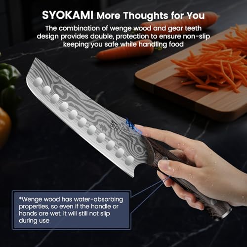 SYOKAMI Nakiri Chef Knife, 7.2 Inch Japanese Style Vegetable kitchen Knife, Razor Sharp for Precision Cutting, Damascus Pattern, Ergonomic Full Tang Wooden Handle, Birthday Wedding Cooking Gifts - Image 5