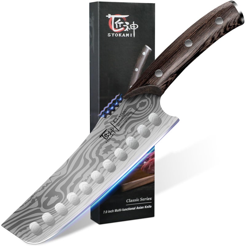 SYOKAMI Nakiri Chef Knife, 7.2 Inch Japanese Style Vegetable kitchen Knife, Razor Sharp for Precision Cutting, Damascus Pattern, Ergonomic Full Tang Wooden Handle, Birthday Wedding Cooking Gifts - Image 2