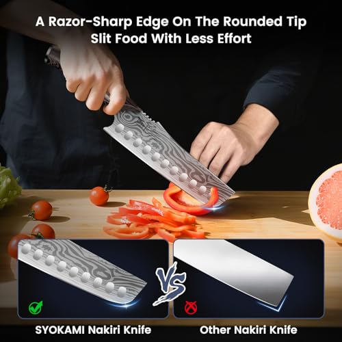 SYOKAMI Nakiri Chef Knife, 7.2 Inch Japanese Style Vegetable kitchen Knife, Razor Sharp for Precision Cutting, Damascus Pattern, Ergonomic Full Tang Wooden Handle, Birthday Wedding Cooking Gifts - Image 3