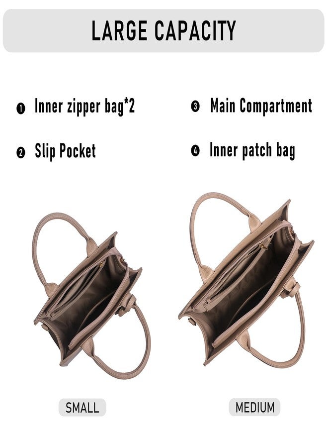 Chinllo Tote Bag for Women Top Handle Satchel Purse and Handbags with Shoulder Strap, Khaki-grained, Medium 14 IN - Image 4