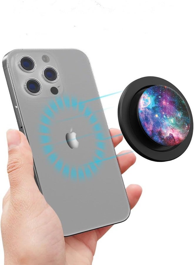 enttgo Adjustable Magnetic Phone Grip Compatible with MagSafe, Adapter Ring for Magnetic Included, Phone Holder, Wireless Charging Compatible - Blue Nebula Galaxy, Black - Image 1