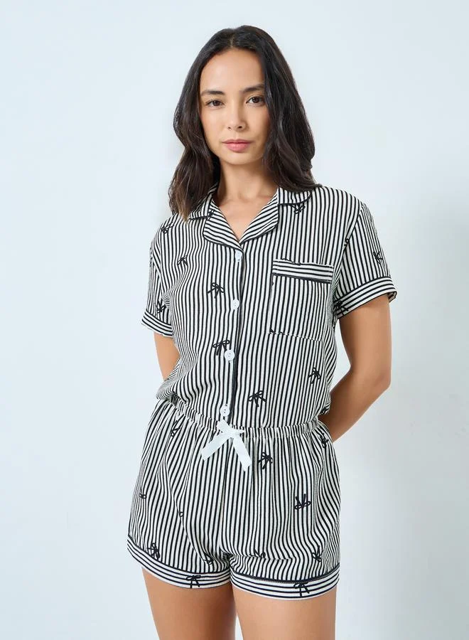 Take Two  Black Striped Bow Print Shirt and Shorts Set for Women | Best Price UAE