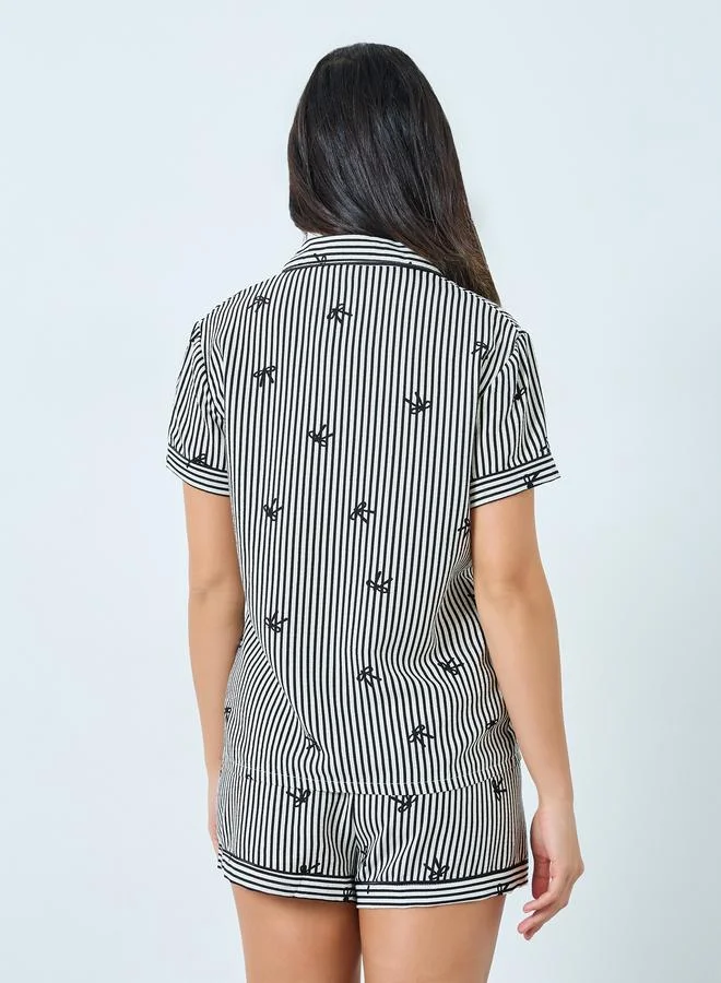 Take Two  Black Striped Bow Print Shirt and Shorts Set for Women | Best Price UAE