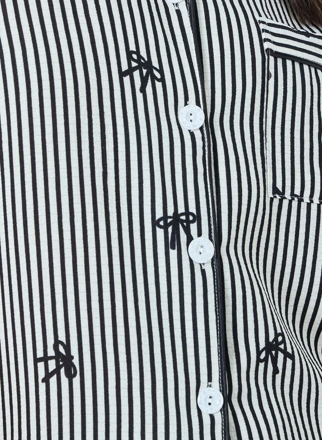 Take Two  Black Striped Bow Print Shirt and Shorts Set for Women | Best Price UAE