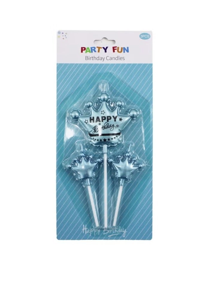 بارتي فن مجموعة شموع تاج عيد ميلاد سعيد مكونة من 3 قطع باللون الأزرق الساحر، مثالية لاحتفالات أعياد الميلاد - Image 2