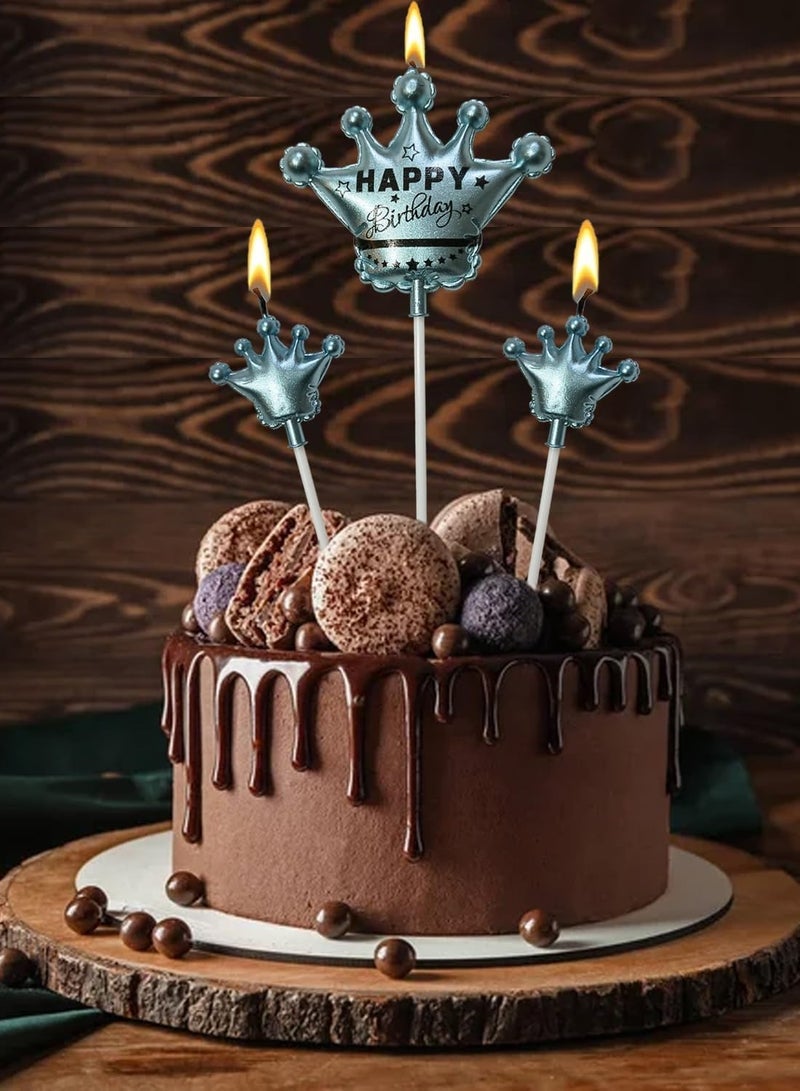 بارتي فن مجموعة شموع تاج عيد ميلاد سعيد مكونة من 3 قطع باللون الأزرق الساحر، مثالية لاحتفالات أعياد الميلاد - Image 1