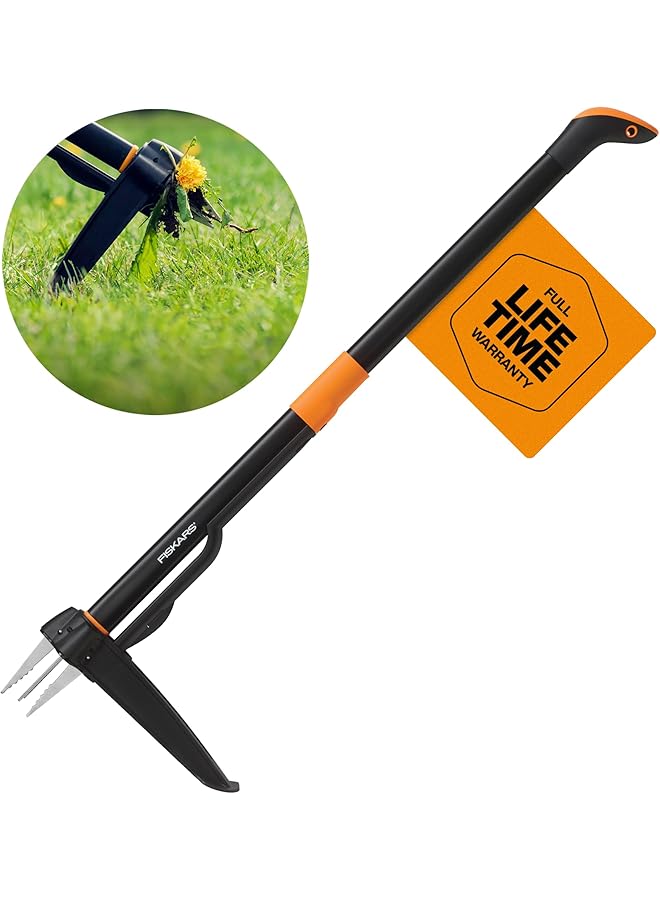 Fiskars 4 Claw Stand Up Weeder Gardening Hand Weeding Tool With 39" Long Ergonomic Handle Black - Image 1