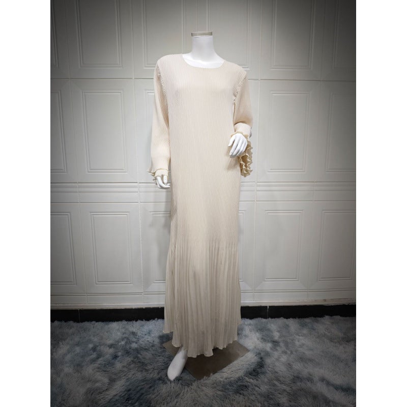 Muslim Dubai Pullover Robe Chiffon Pleated Dress Middle East Solid Color Women'S Clothes - Image 1