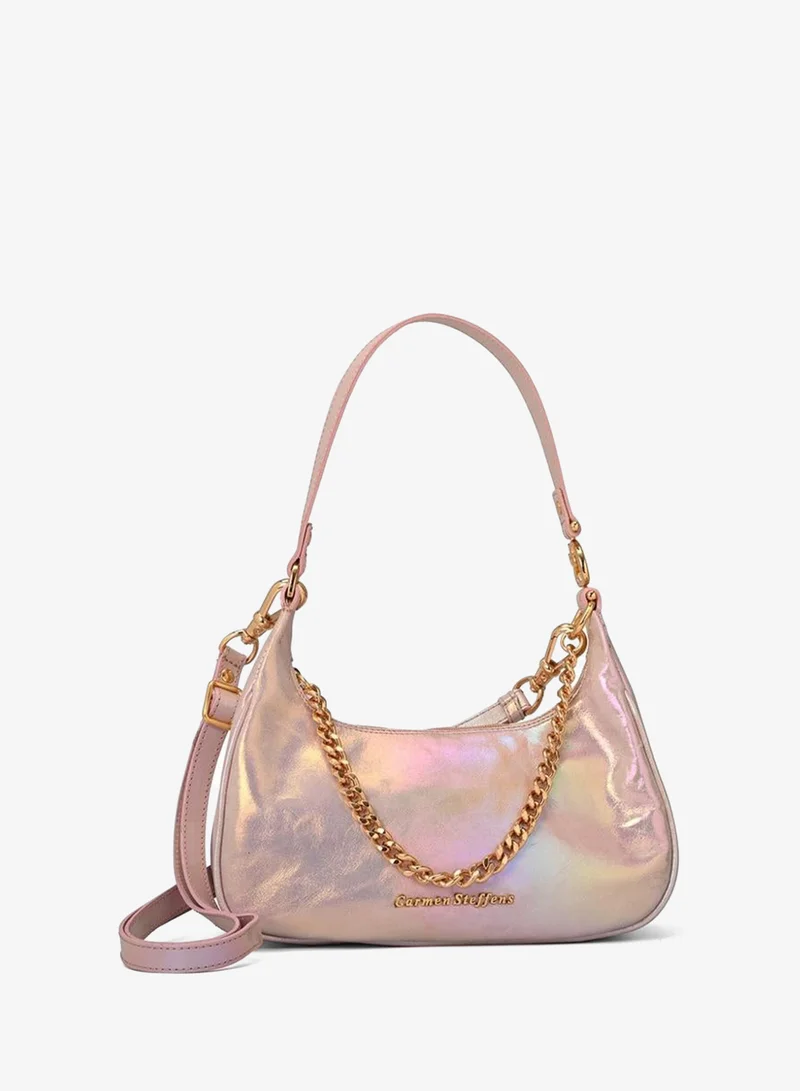 Carmen Steffens Iridescent Leather Half-Moon Bag with Chain