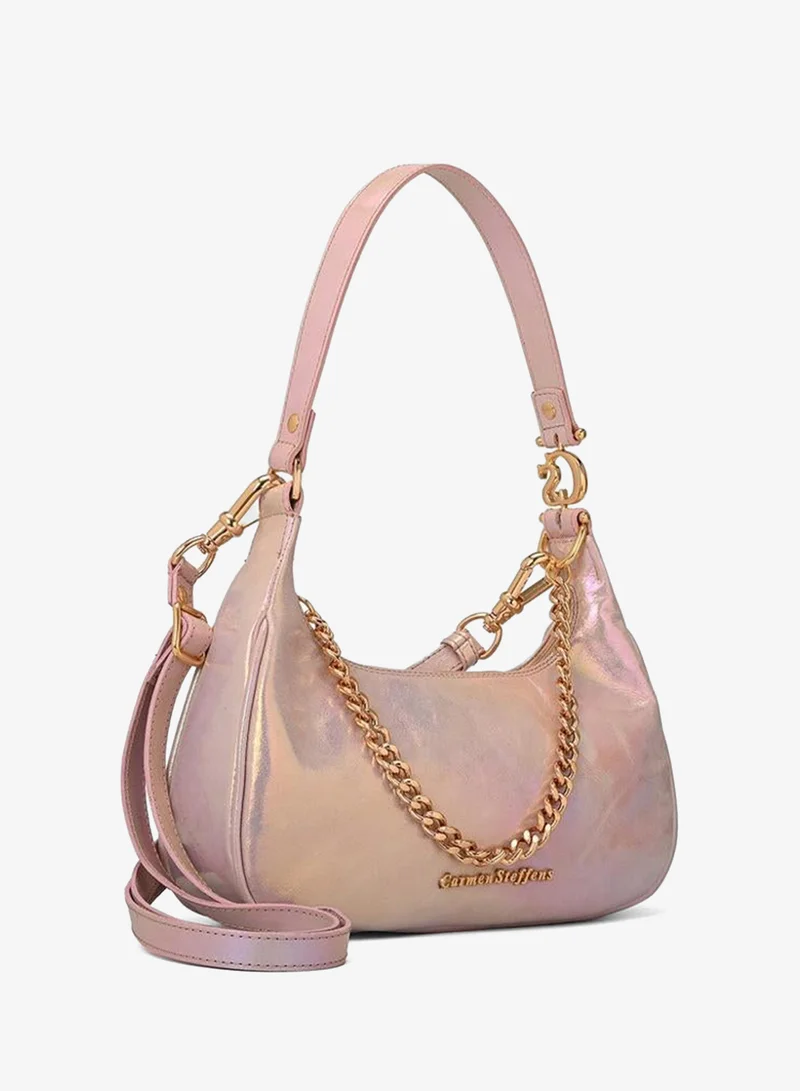 Iridescent Leather Half-Moon Bag with Chain