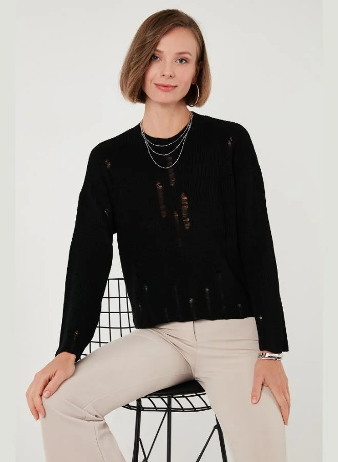 Lela Lela Crew Neck Ripped Pattern Knitted Sweater Women's SWEATER 4616168