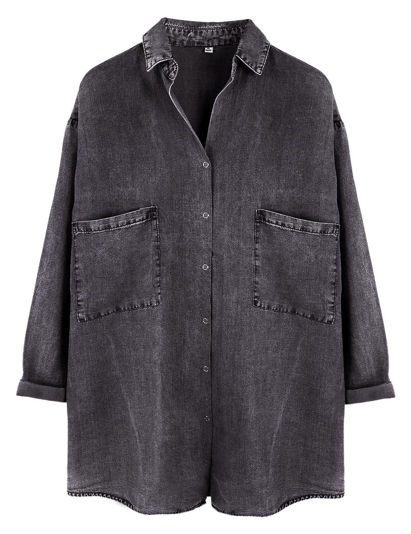 Yimoon Womens Denim Shirts Chambray Button Down Jean Shirt Denim Tencel 3/4 Sleeve Tops - Image 1