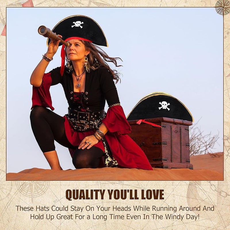 هسي قبعة القراصنة التنكرية، قبعات للحفلات التنكرية وال بتصميم جمجمة، قبعة كابتن القراصنة لل والحفلات التنكرية - Image 5