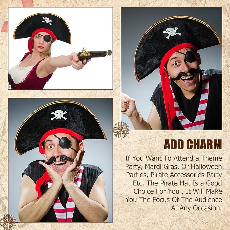 هسي قبعة القراصنة التنكرية، قبعات للحفلات التنكرية وال بتصميم جمجمة، قبعة كابتن القراصنة لل والحفلات التنكرية - Image 3