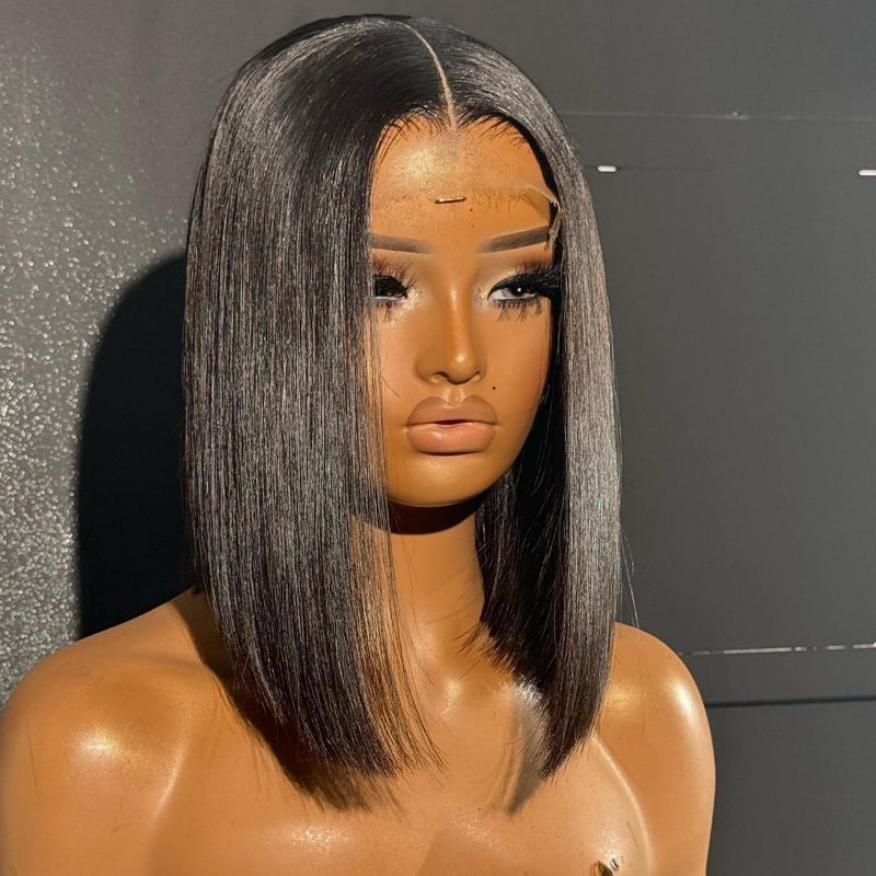 BEEOS 0.10mm Ultra-thin SKINLIKE Real HD Lace Wig, 13x4 Full Frontal 180% Density Pre Plucked Clean Hairline Bleached Knots HD Lace Straight Bob Human Hair Wig 14 Inch - Image 1