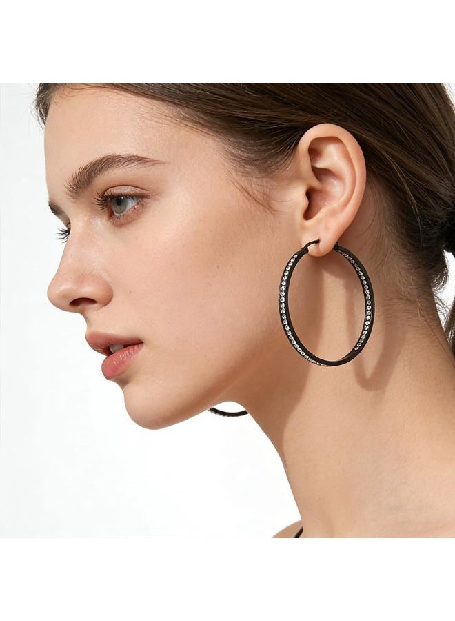 GIGB PBDK Bling Rhinestone Big Hoop Earrings for Women,Simple Black Cubic Zirconia Huggie Earrings,Trendy Gold Loop Earring Aesthetic Party Jewelry Accessories, Large, Metal, No Gemstone - Image 2