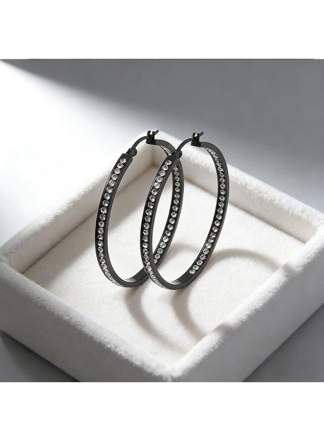 GIGB PBDK Bling Rhinestone Big Hoop Earrings for Women,Simple Black Cubic Zirconia Huggie Earrings,Trendy Gold Loop Earring Aesthetic Party Jewelry Accessories, Large, Metal, No Gemstone - Image 4