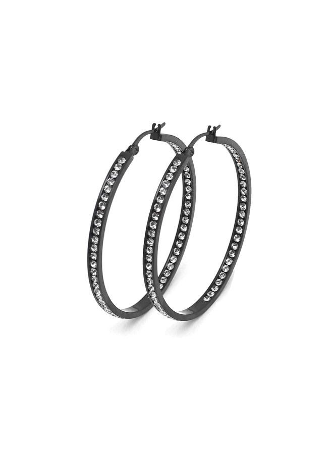 GIGB PBDK Bling Rhinestone Big Hoop Earrings for Women,Simple Black Cubic Zirconia Huggie Earrings,Trendy Gold Loop Earring Aesthetic Party Jewelry Accessories, Large, Metal, No Gemstone - Image 1