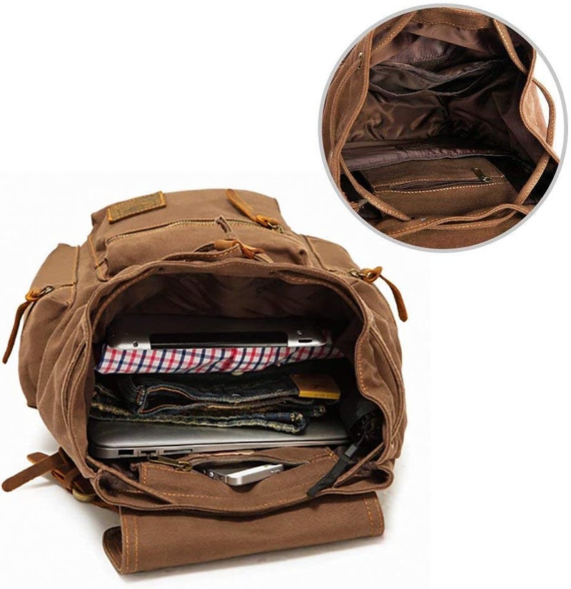 AUGUR High Capacity Canvas Vintage Backpack - for Camping Hiking Travel 12-17" Laptop - Image 3