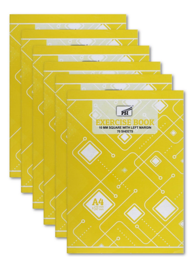 Psi 6-Piece A4 Size 10mm Square Lined Notebook 70 Sheets Per Book  - Image 1